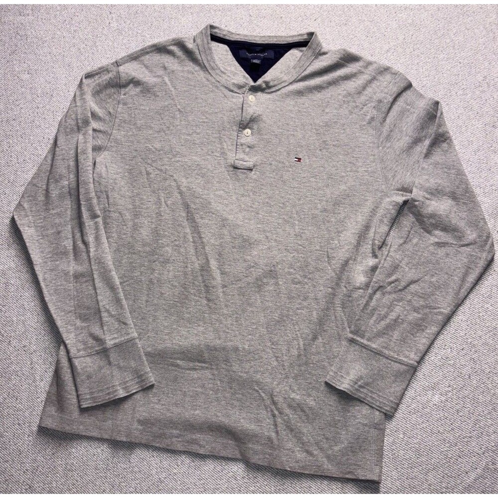 Tommy Hilfiger Men’s Long Sleeve Henley Shirt - Grey XXL 100% Cotton
